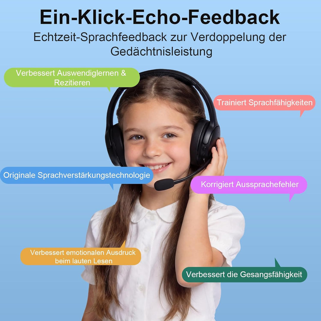 Memory-Lern-Kopfhörer, Bluetooth 5.3 mit Echtzeit-Echo für Leseübungen, Sprachtraining & Multisensor
