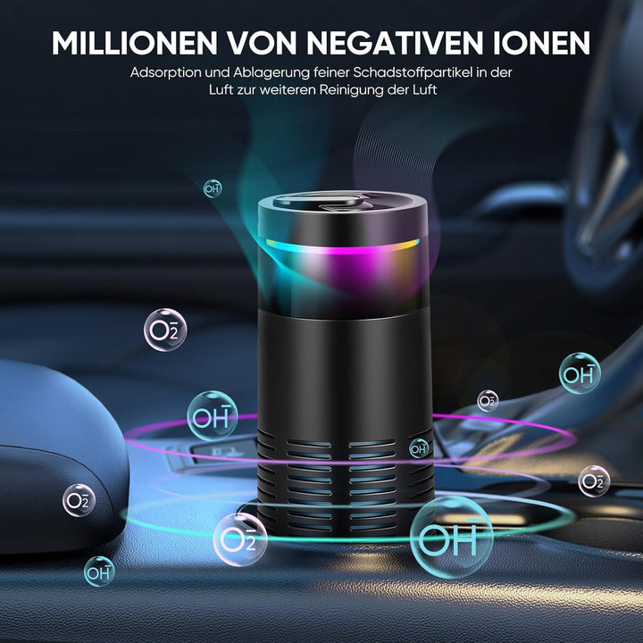Auto Luftreiniger mit HEPA & Aktivkohlefilter, 500W Ionisierer gegen unangenehme Gerüche, Rauch, für
