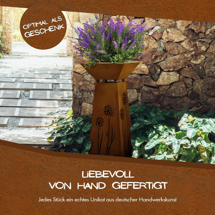 Rostikal Blumensäule 72 cm Pflanzschale Gartendeko Vintage Deko Pflanzsäule mit Schale Gartendeko Ro