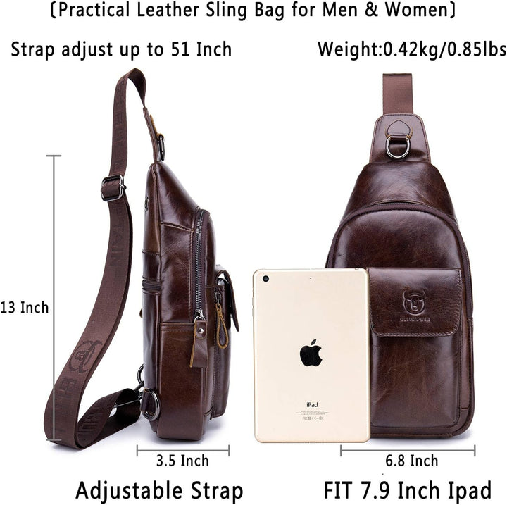 BULLCAPTAIN Herren-Umhängetasche, Leder, Schultertasche, lässiger Tagesrucksack, Brusttaschen für Re