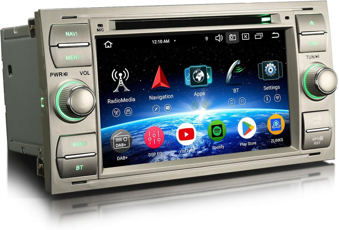 Erisin Qualcomm 8-Kern 4GB+64GB Android 14 Autoradio mit CD Player für Ford Focus Fiesta C-Max S-Max