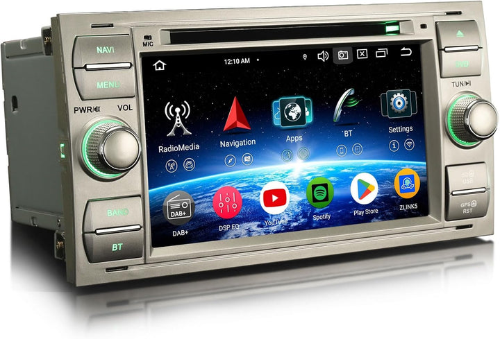 Erisin Qualcomm 8-Kern 4GB+64GB Android 14 Autoradio mit CD Player für Ford Focus Fiesta C-Max S-Max