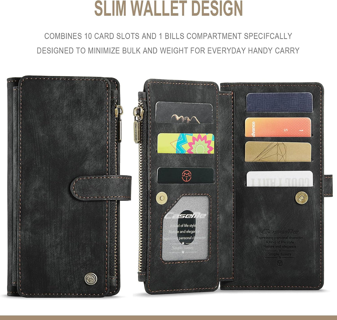 QLTYPRI Handyhülle für iPhone 13 Pro, Reissverschluss Hülle PU Leder Klapphülle Kartenfach Geldbörse