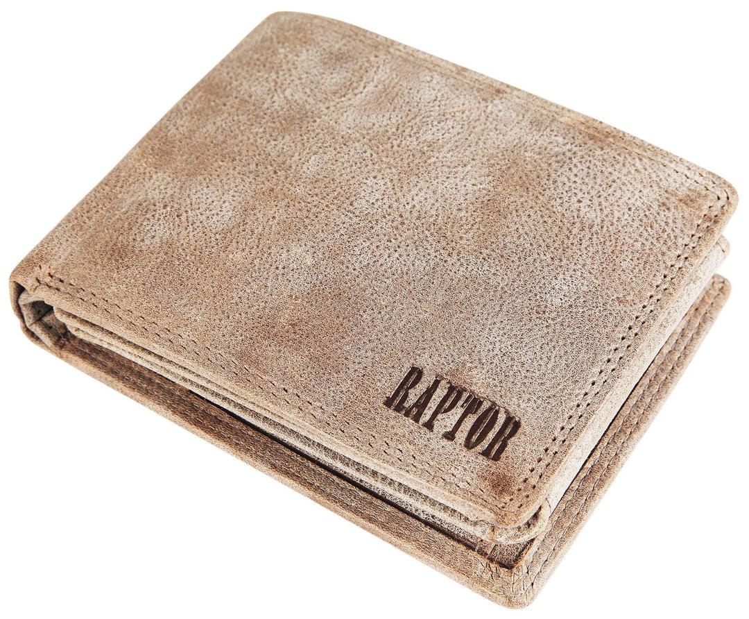 Raptor Herren-Geldbörse aus Leder im Used Look Querformat 12x9cm RA40005 Grau, Grau