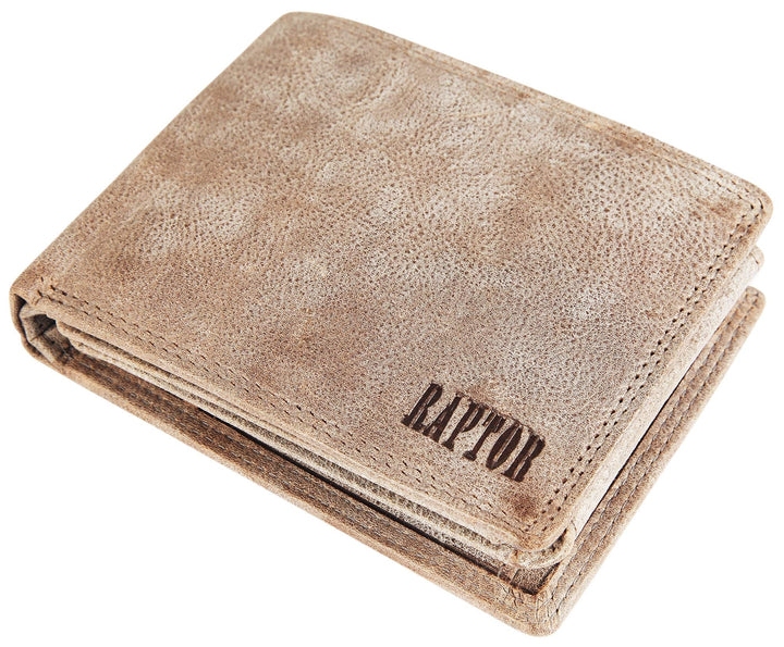Raptor Herren-Geldbörse aus Leder im Used Look Querformat 12x9cm RA40005 Grau, Grau