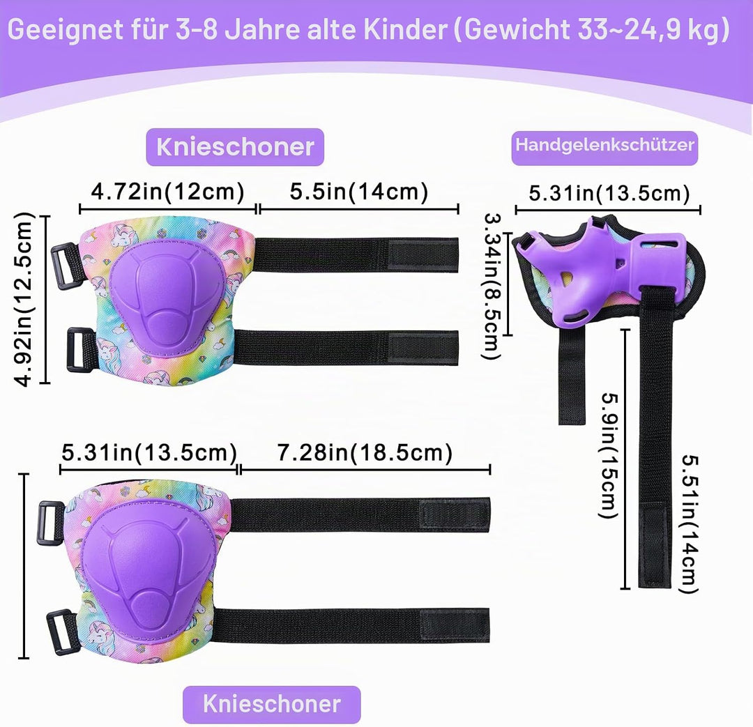 Unicorn Castle Knieschoner Kinder Schoner Set Inliner Schützer 6 in 1 Schutzausrüstung Kinder Ellenb