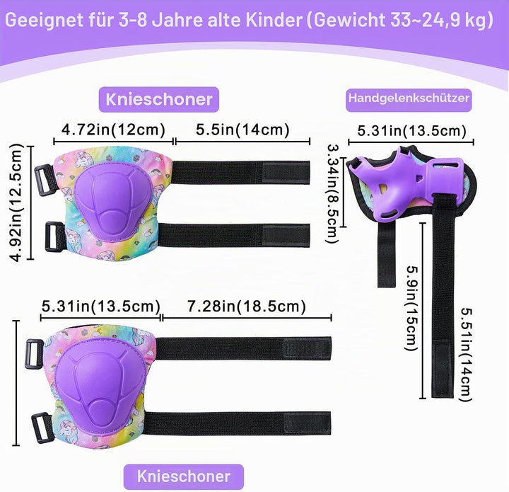 Unicorn Castle Knieschoner Kinder Schoner Set Inliner Schützer 6 in 1 Schutzausrüstung Kinder Ellenb