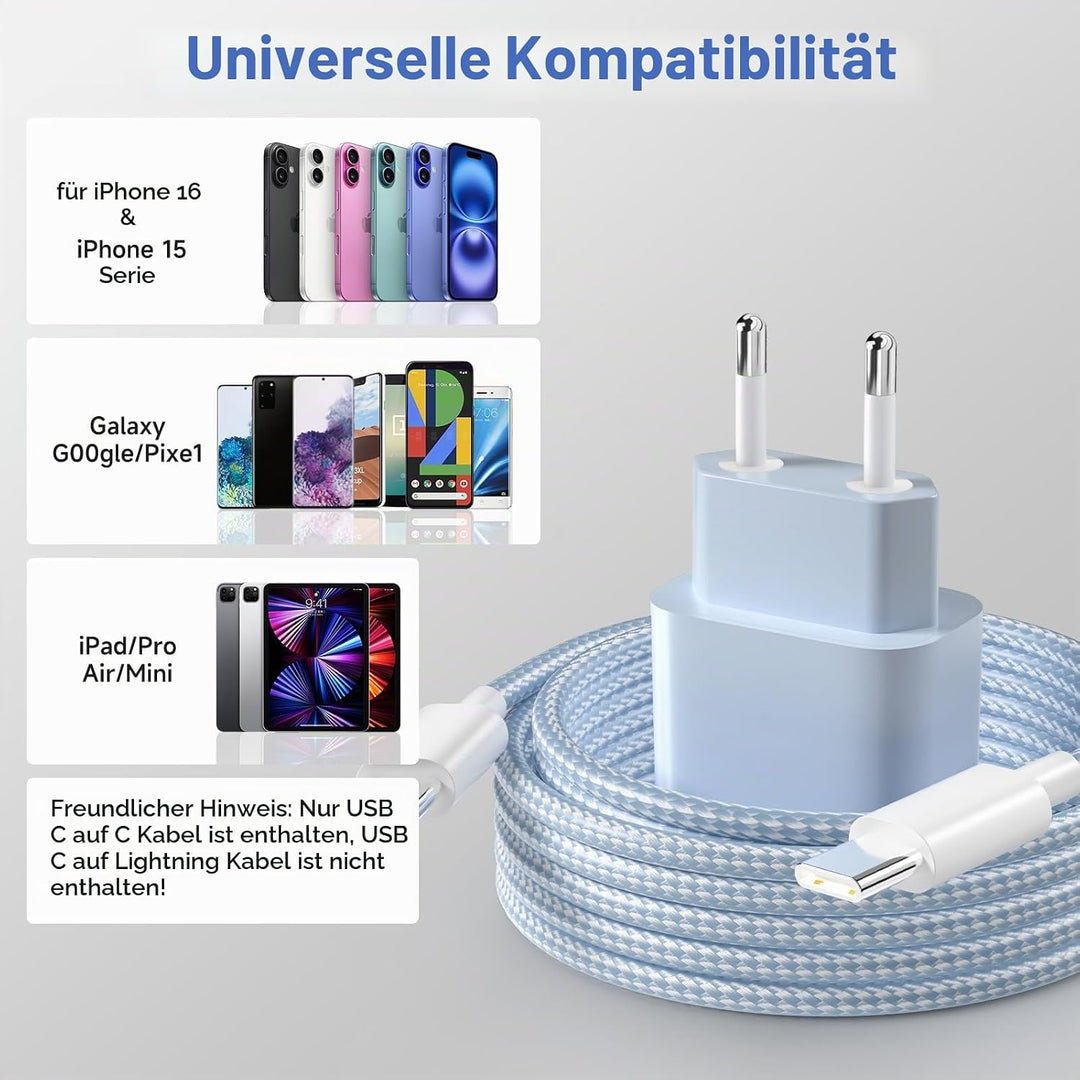 USB-C-ladegerät, für iPhone 16/15 Serie, for iPhone Schnellladegerät, PD20W, ladegerät-Typ-C, 2er Pa