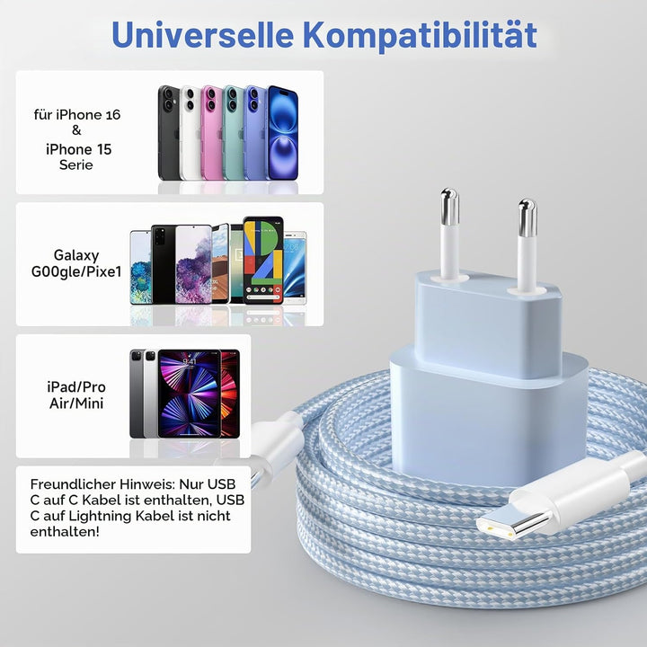 USB-C-ladegerät, für iPhone 16/15 Serie, for iPhone Schnellladegerät, PD20W, ladegerät-Typ-C, 2er Pa