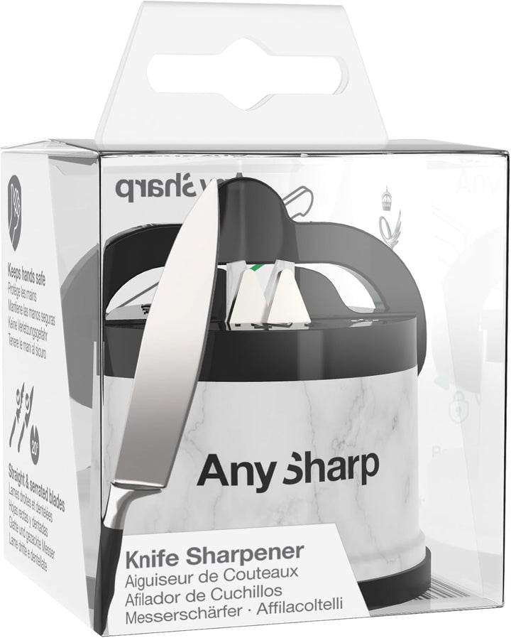 AnySharp Messerschärfer, Freihändige Sicherheit, PowerGrip Saugnapf, Sicheres Schärfen aller Küchenm