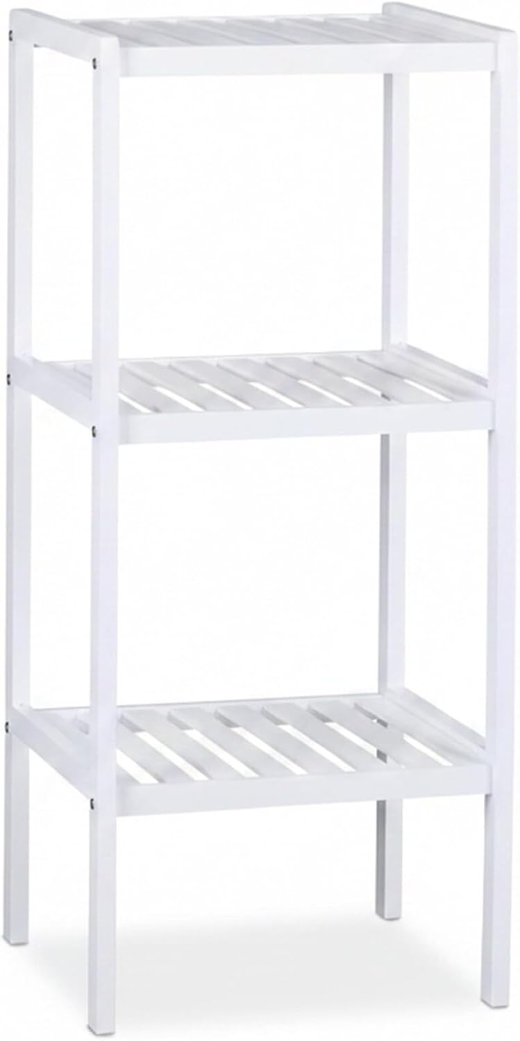 Relaxdays, weiss Bambus Badregal, 3 Ablageflächen, Holzregal, Standregal, Bambusregal, Küchenregal,