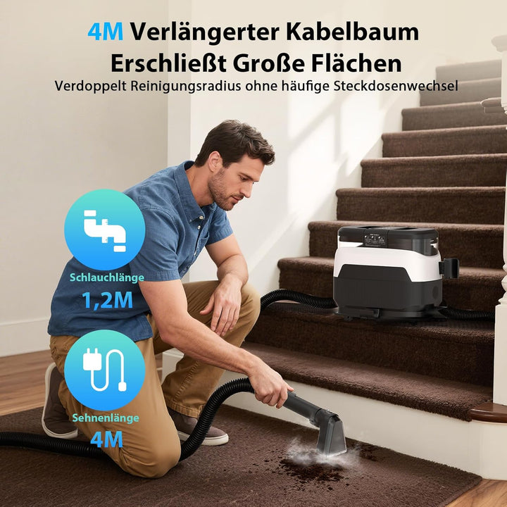 Dampfreiniger 1650W Polsterreiniger Gerät Nasssauger Waschsauger mit Starker Saugkraft, 1250ML Wasse