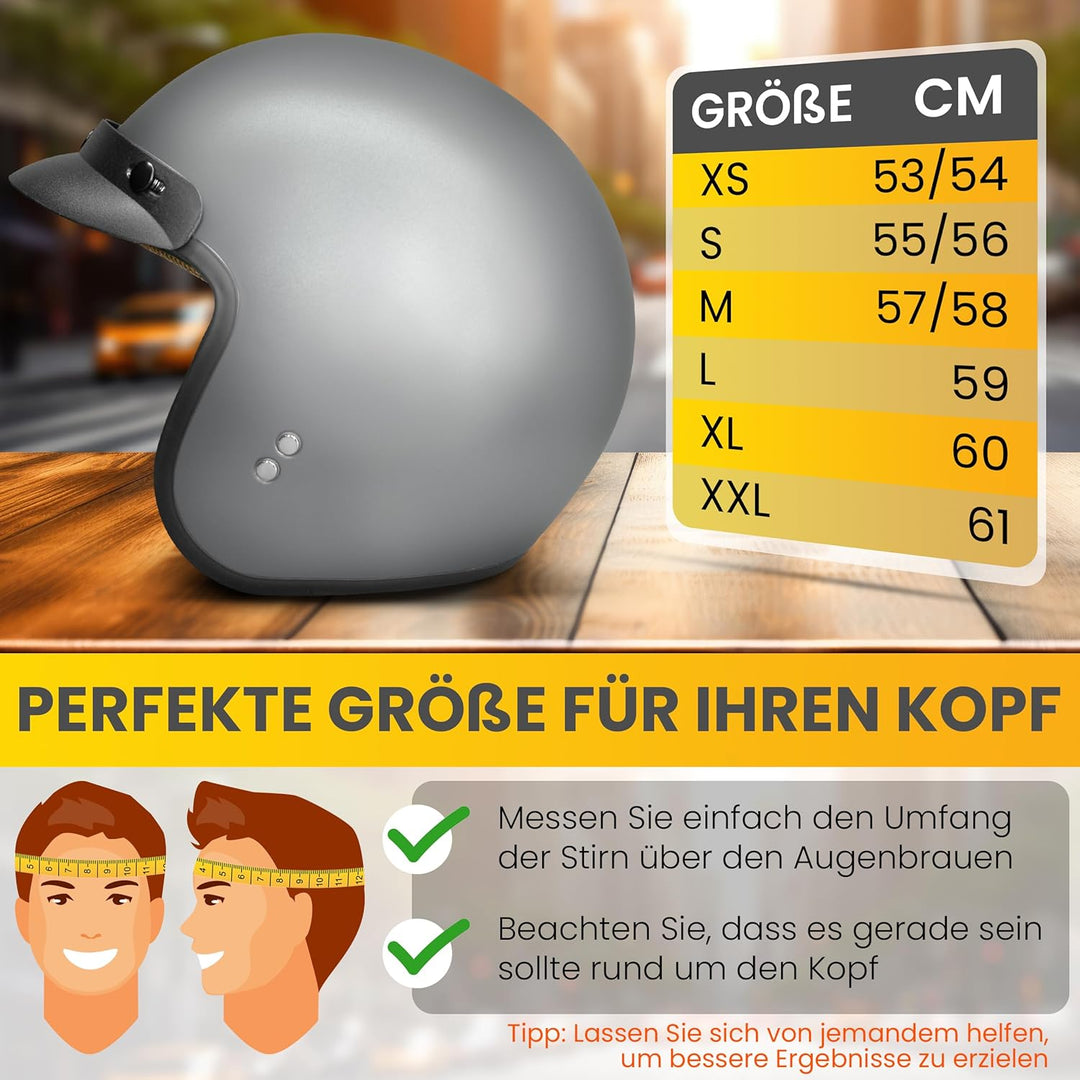 Jethelm mit Visier by BS Way: Hochwertiger Motorradhelm, ECE-Zertifiziert für Herren und Damen - Ide