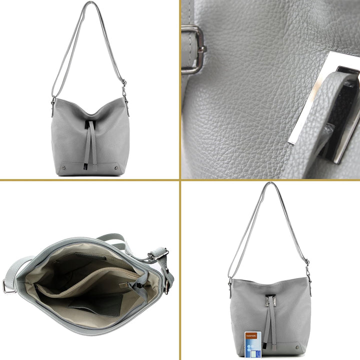 modamoda de - T169 - ital Umhängetasche Schultertasche aus Leder Bubble Gum, Bubble Gum
