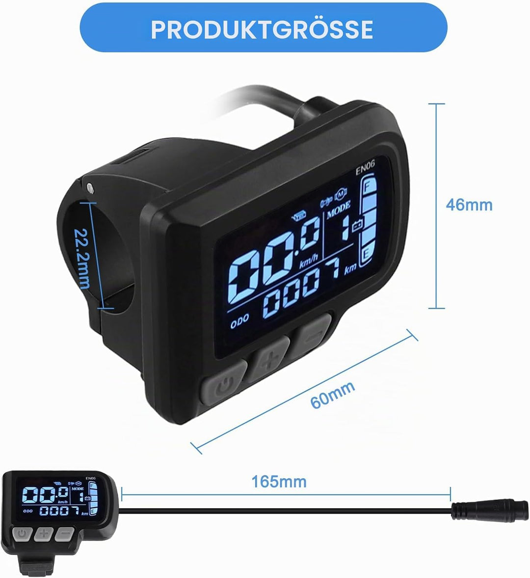 E-Bike Display 24V 36V 48V LCD Bildschirm mit 6 Pin Wasserdichtes Schnittstellenkabel für Elektrofah