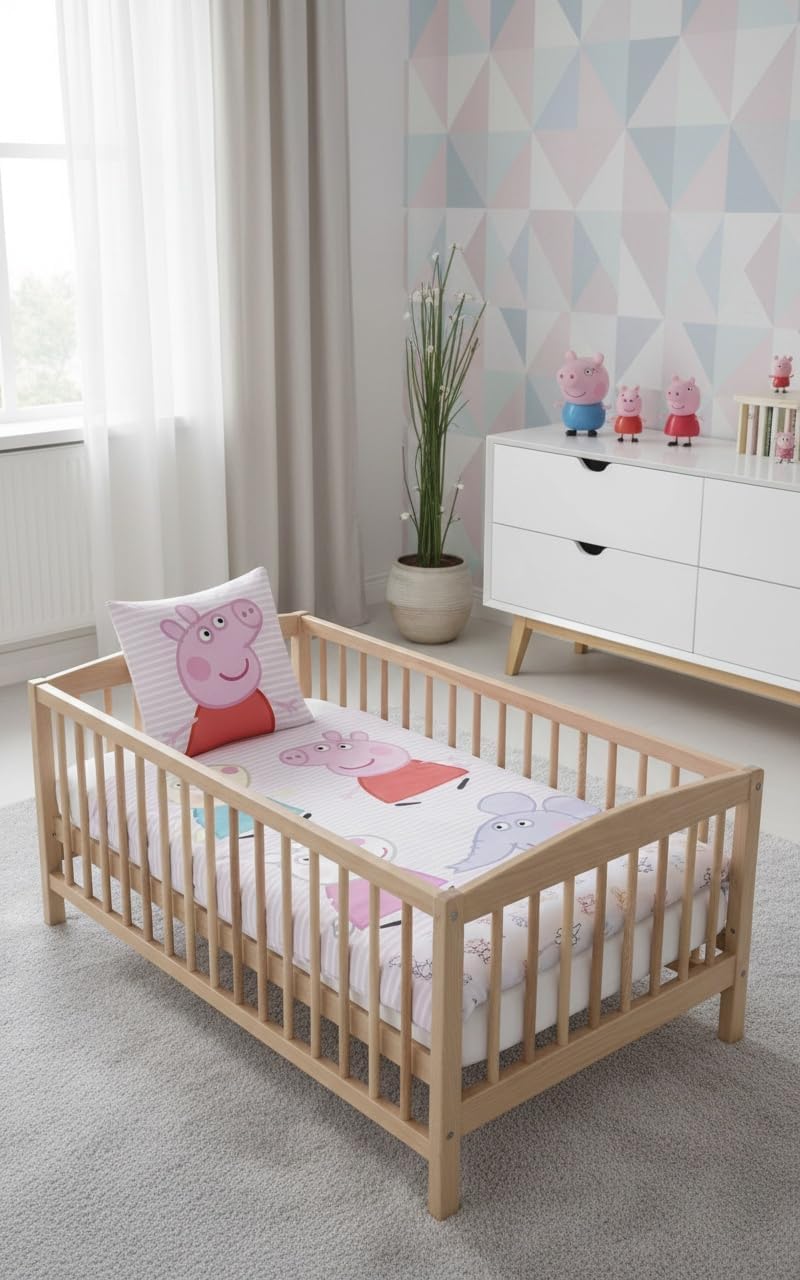 Peppa Pig Kinderbettwäsche-Set in Junior-Grösse | Bettdeckenbezug 100x135 cm + Kopfkissenbezug 40x60