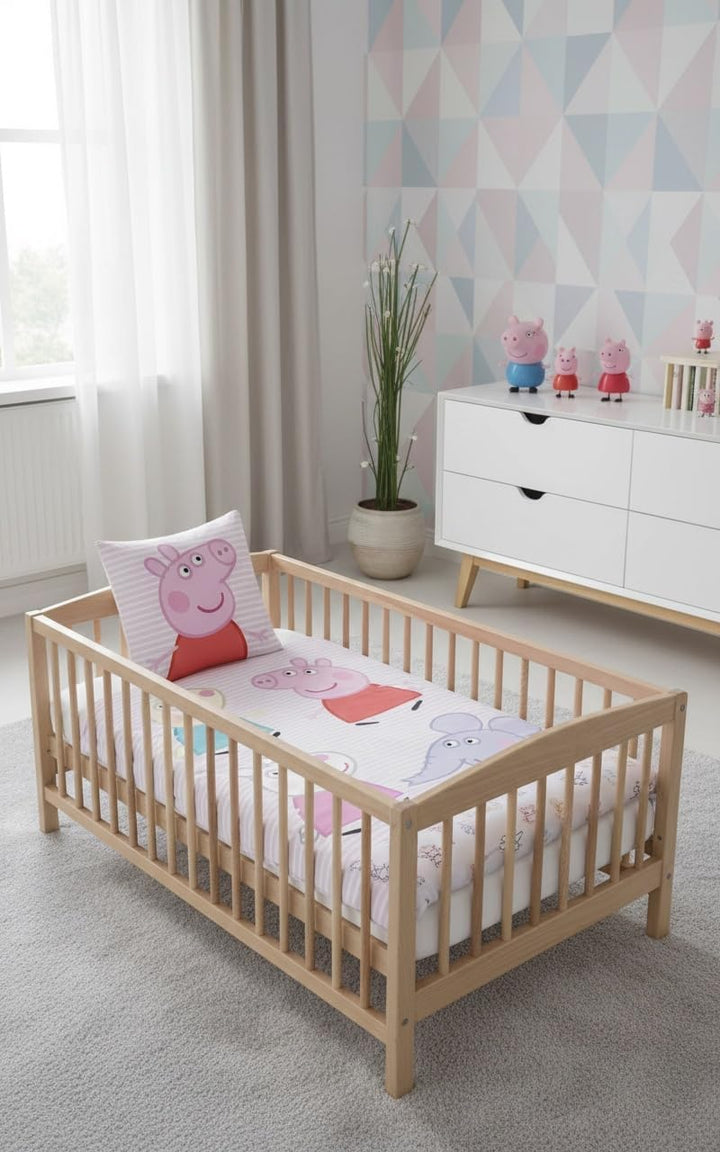Peppa Pig Kinderbettwäsche-Set in Junior-Grösse | Bettdeckenbezug 100x135 cm + Kopfkissenbezug 40x60