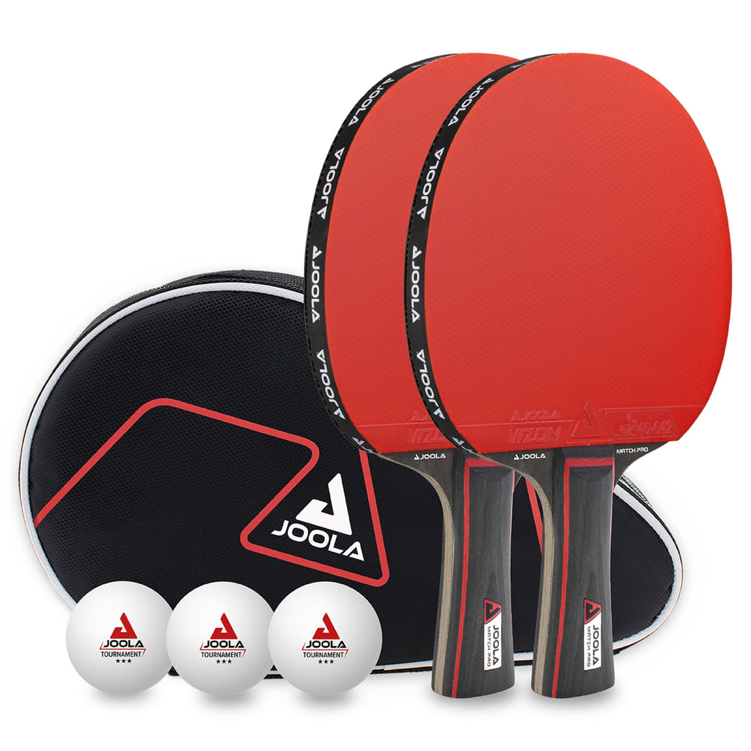 JOOLA Tischtennis Set Duo PRO 2 Tischtennisschläger + 3 Tischtennisbälle + Tischtennishülle, rot/sch
