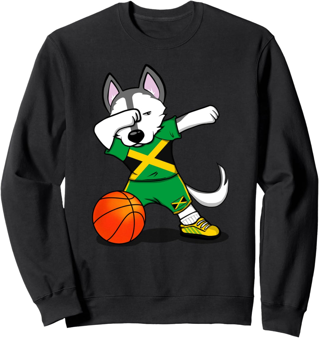 Lustiger Dabbing Husky Jamaika Basketball Mannschaft Flagge Sweatshirt