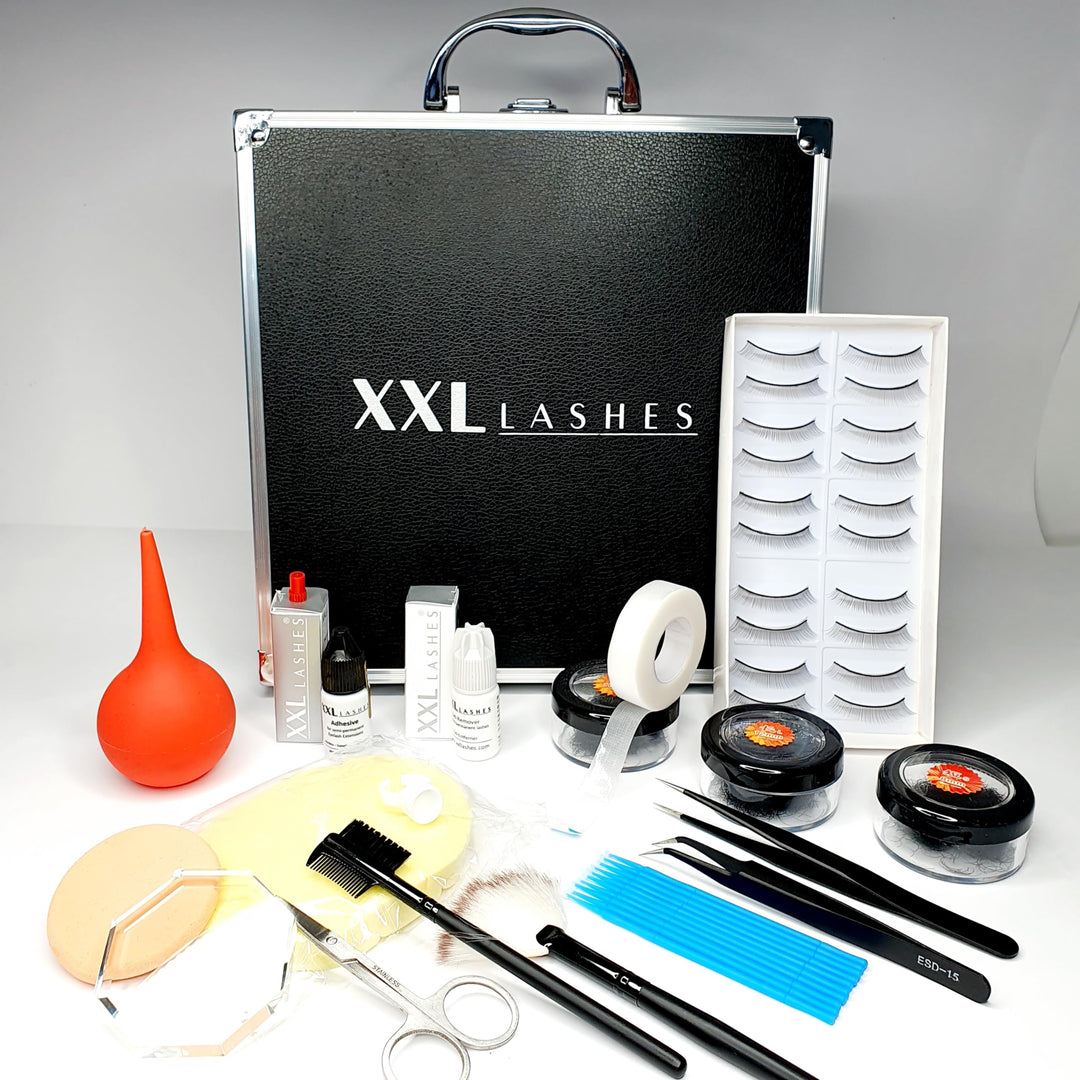 XXL Lashes Starter Kit for eyelash extensions, black case with basic equipment for beginner stylists