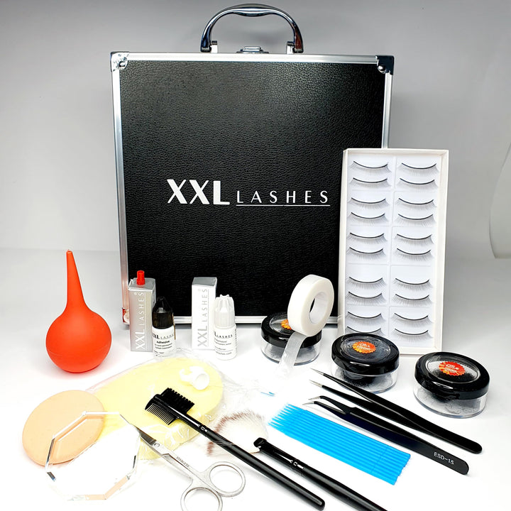 XXL Lashes Starter Kit for eyelash extensions, black case with basic equipment for beginner stylists