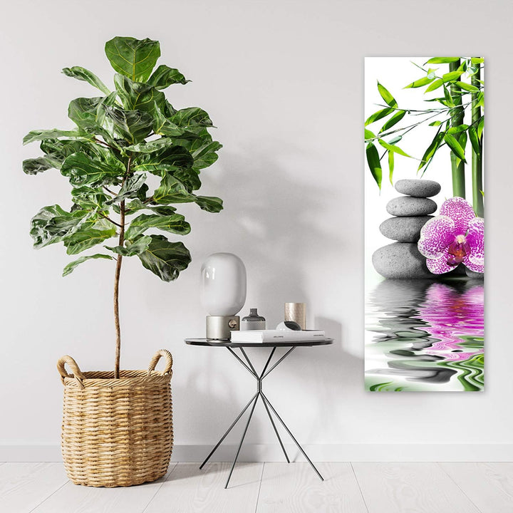 Feeby Wanddeko Steine Leinwandbild Kunstdruck Orchidee Grau 30x90 cm Leinwandbild 30x90 cm Grau_A, L