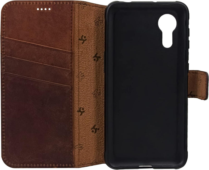 Suncase Book-Style Hülle kompatibel mit Samsung Galaxy Xcover 5 Leder Tasche (Slim-Fit) Lederhülle H