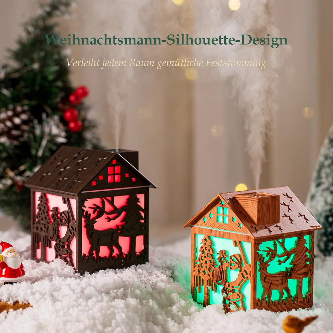 Mini Luftbefeuchter Weihnachten – 240ml Cool Mist Holzoptik USB Tischgerät mit LED Licht & Weihnacht