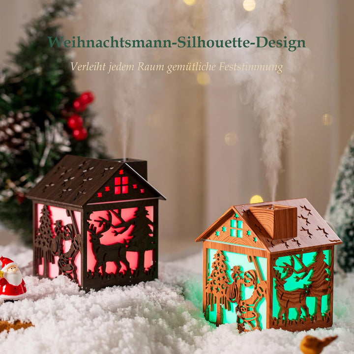Mini Luftbefeuchter Weihnachten – 240ml Cool Mist Holzoptik USB Tischgerät mit LED Licht & Weihnacht
