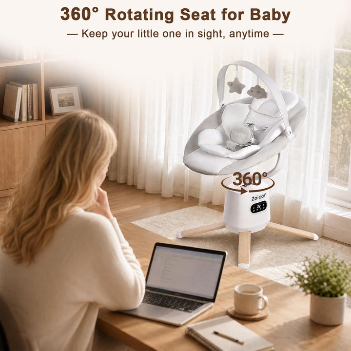 Babywippe Elektrisch Zoicay Baby wippe Elektrisch mit 9 Schaukelmodi 360° sitzdrehung Timing und Mus