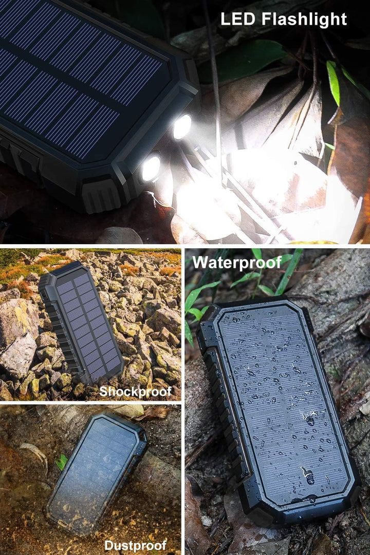 Solar Powerbank 26800mAh, Hiluckey Wireless Solar Ladegerät mit 4 Ausgängen USB C 3A Solar Power Ban