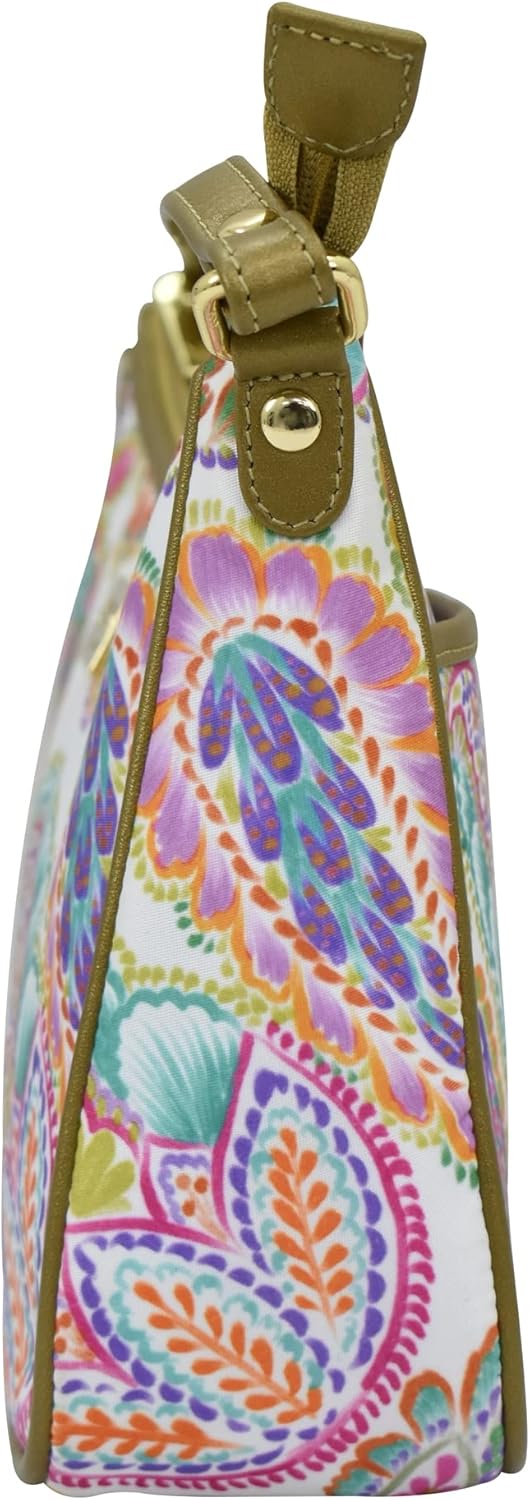 Anuschka East/West Hobo Bag - Wanderlust Kollektion - Nylonstoff mit Leder Trim und Kunstdruck Boho