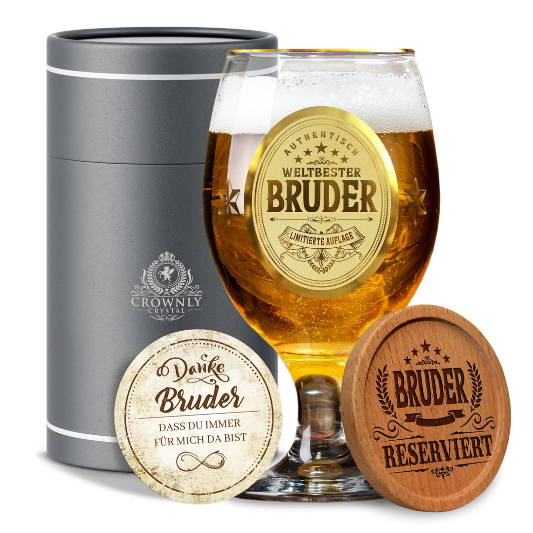 CROWNLY CRYSTAL® Personalisiertes Bierglas Mit Gravur - Geschenk für Bruder Zum Geburtstag - Männerg