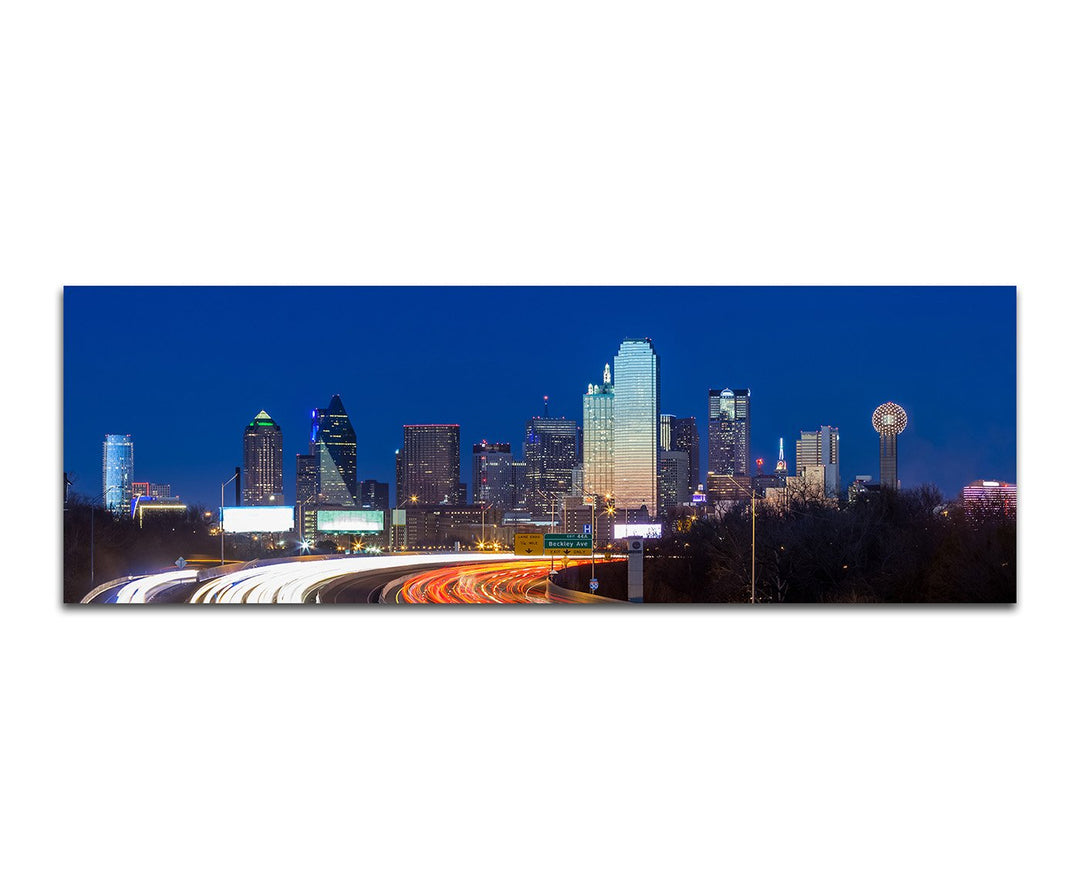 Paul Sinus Art Panoramabild auf Leinwand und Keilrahmen 150x50cm Texas Skyline Strasse Lichtspuren N