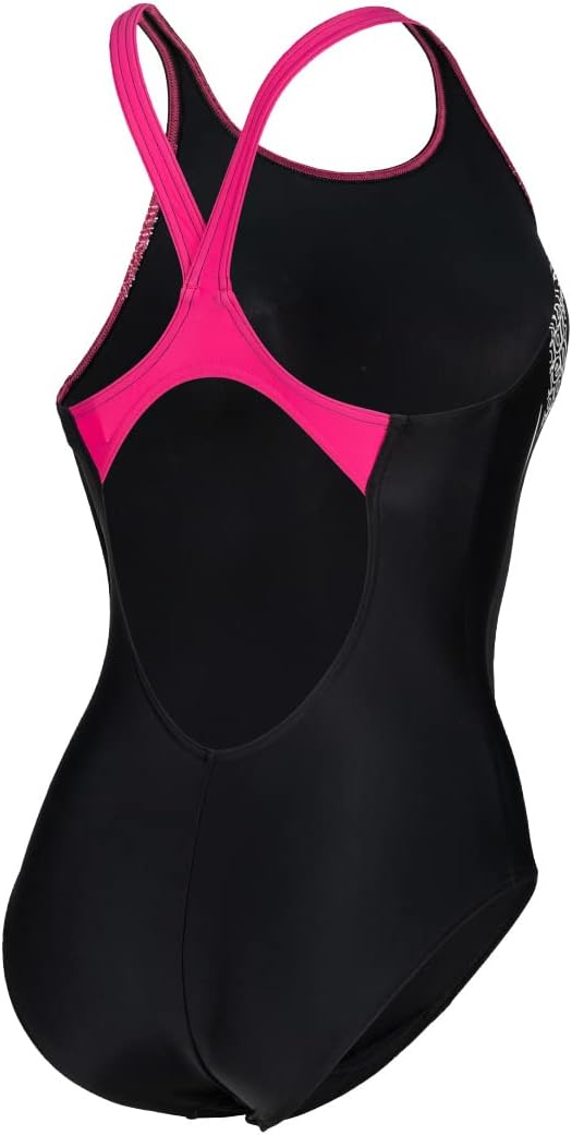 ARENA Damen Women's Swimsuit V Back Graphic Badeanzüge (1er Pack) 36 Black-freak Rose, 36 Black-frea