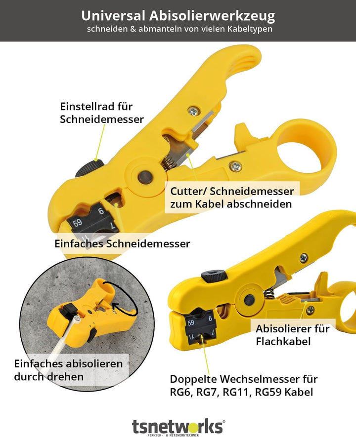 tsnetworks 7in1 NS 4 Waterproof Antennen Werkzeugset mit Kompressionszange, Universal Abisolierer,Sc