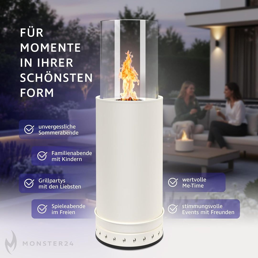 Monster24 Standkamin, rund, freistehend, 87 x 27 x 27 cm, Pellet Terrassenheizer für Outdoor, Terras