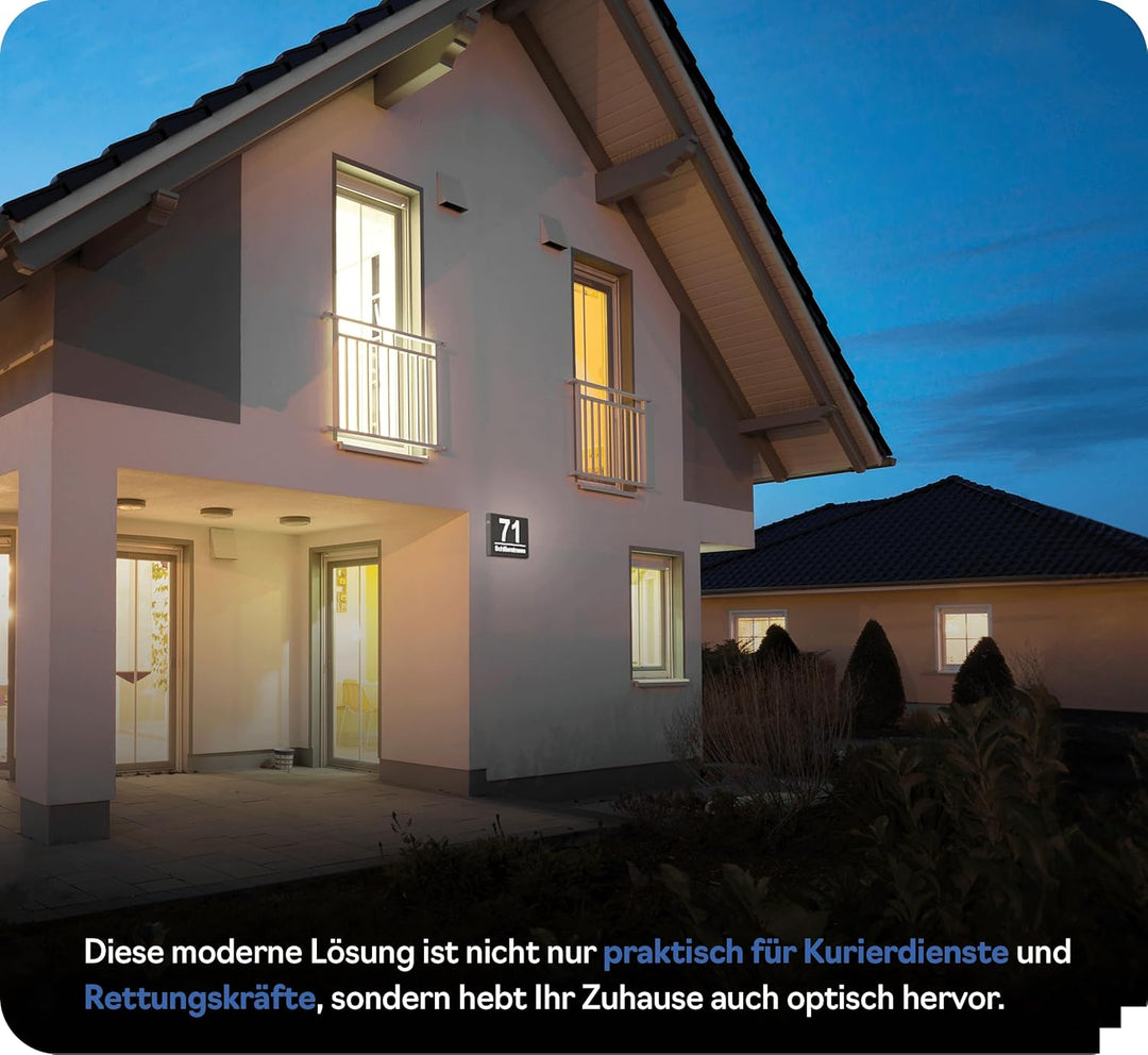 30x40cm 230V Strom Grosse Hausnummer Beleuchtet Led aus Aluminium mit Dämmerungssensor, Schwarz, Gra