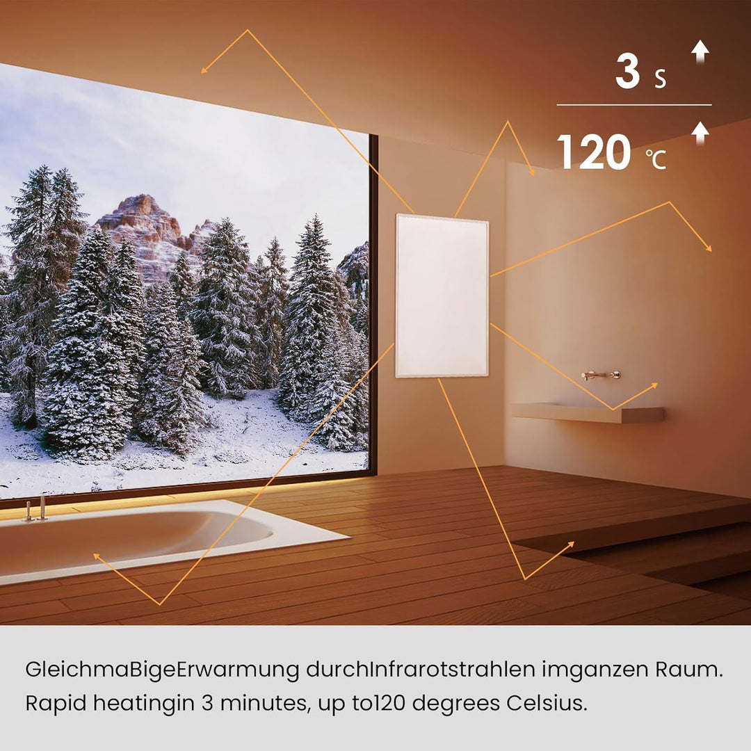 Infrarotheizung mit Thermostat 1000 Watt, Infrarotheizung Wandmontage - 1-3 Min auf Betriebstemperat