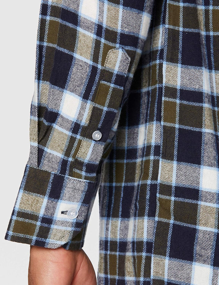 Flanellhemd Webflanell Extralang 90 cm Rückenlänge (M, Marine/grün/weiss)