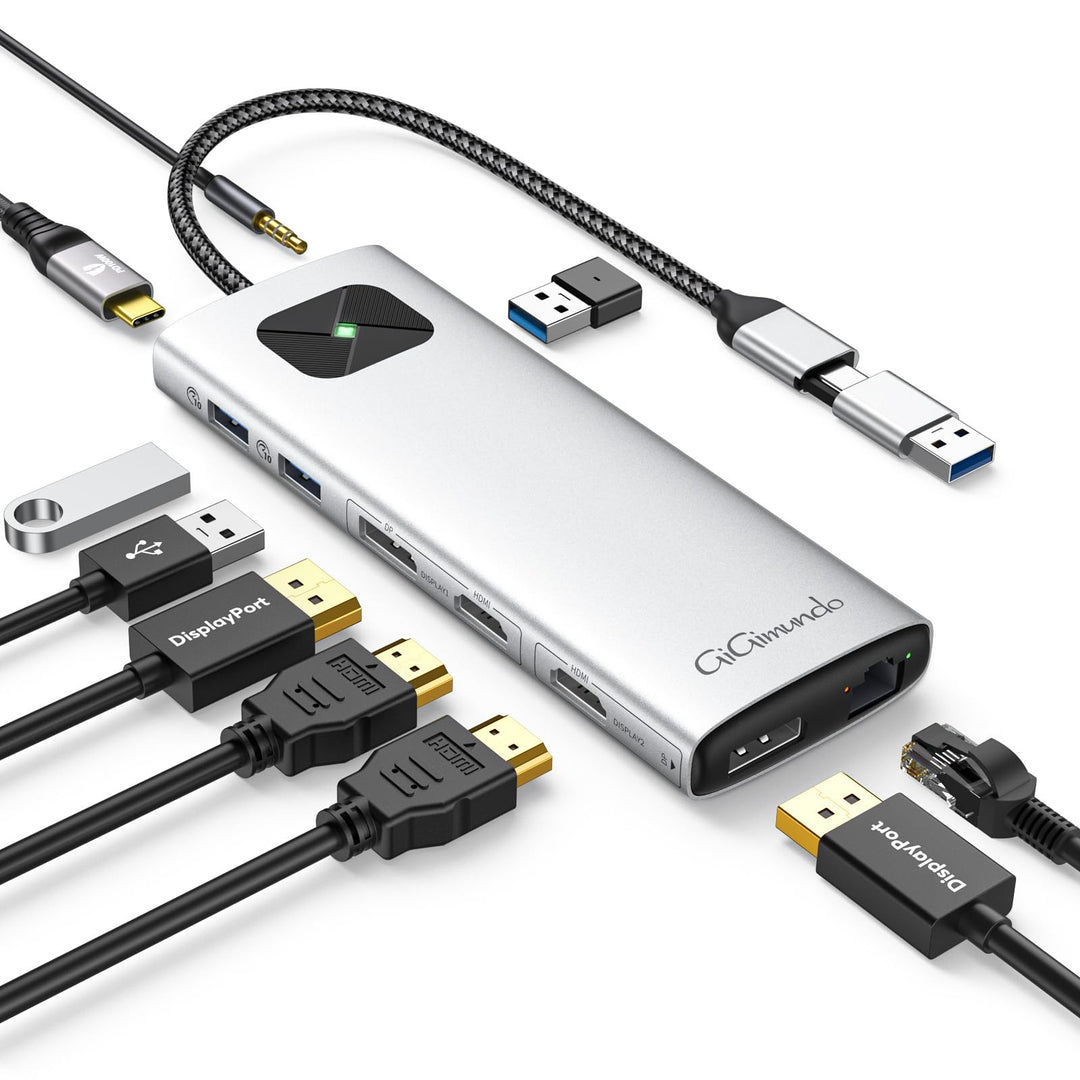 GiGimundo LK10 DisplayLink Docking Station Dual Monitor 4K 60Hz für M1/M2/M3 MacBook Air/Pro, Tragba