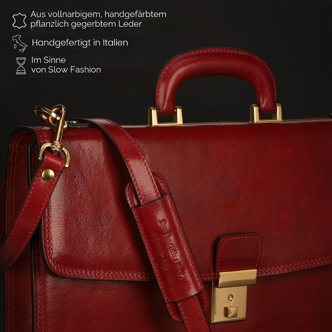 Time Resistance Leder Aktentasche - Leder Tasche Handgefertigt in Italien - Arbeitstasche mit Schult