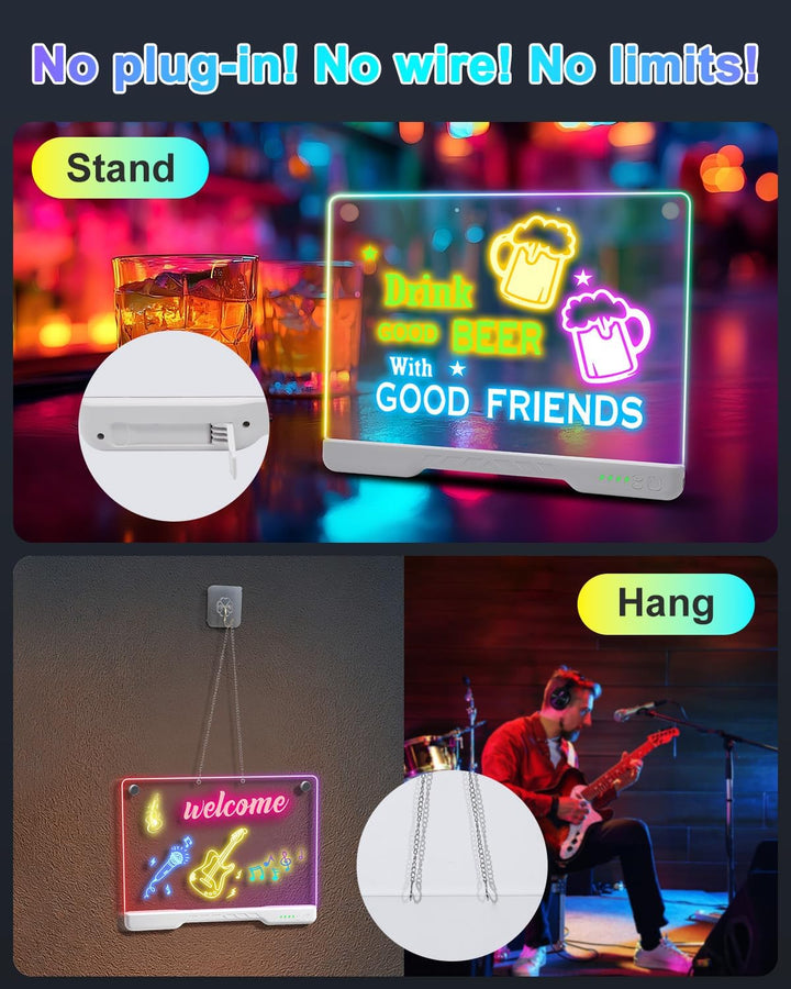 Led Zeichenbrett Kinder Kabellose, ORIA Leuchtendes Maltafel LED Notiztafel Wiederaufladbare, 7 Farb