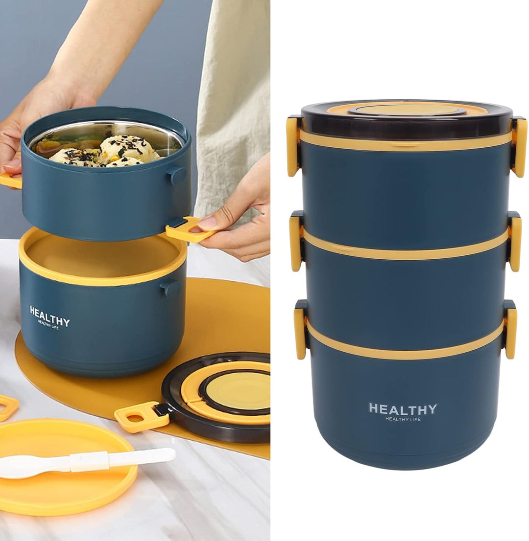Qcwwy 3-lagige Lunchbox, Auslaufsichere, Vakuumisolierte Thermosbehälter für Heisses Mittagessen, Le