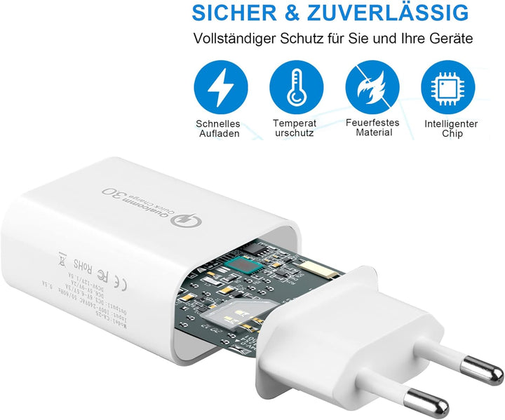 4 Stücke USB Ladegerät, 18W Quick Charge 3.0 Schnellladegerät Ladestecker für Samsung Galaxy S23 S22