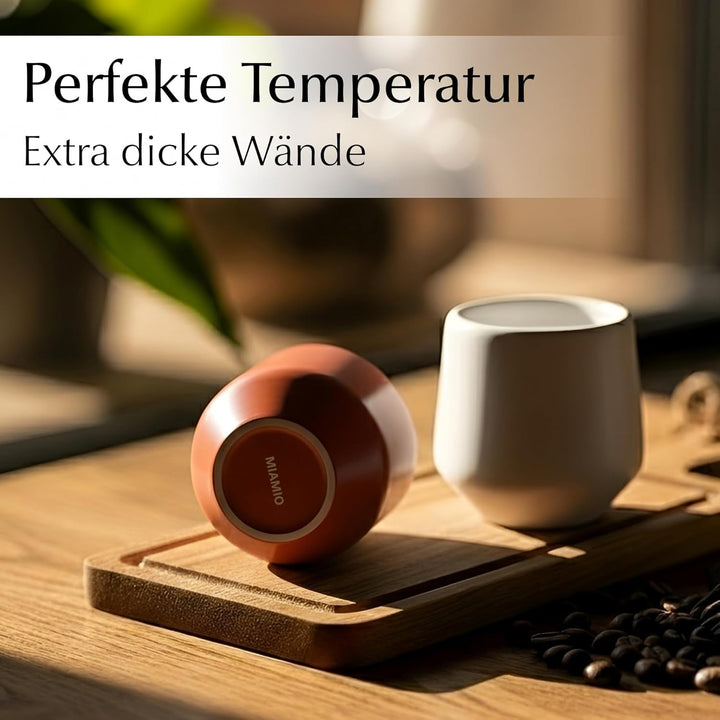MIAMIO - Espressotassen 4er Set ohne Henkel (90 ml), Keramik Espresso Tassen dickwandig, Moderne Ste