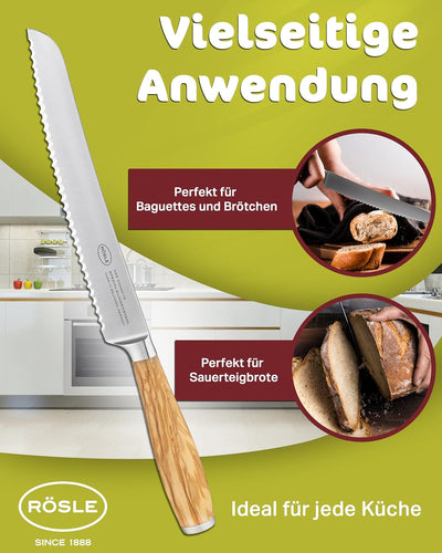 Rösle Brotmesser Artesano, Hochwertiges Küchenmesser zum Schneiden von Brot, Brötchen und Baguette,