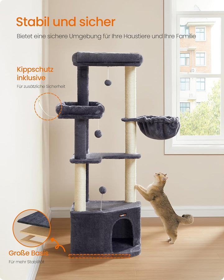 Feandrea Kratzbaum, Katzenbaum, 48,5 x 48,5 x 140,7 cm, Katzenkratzbaum mit grosser Kuschelhöhle, gr