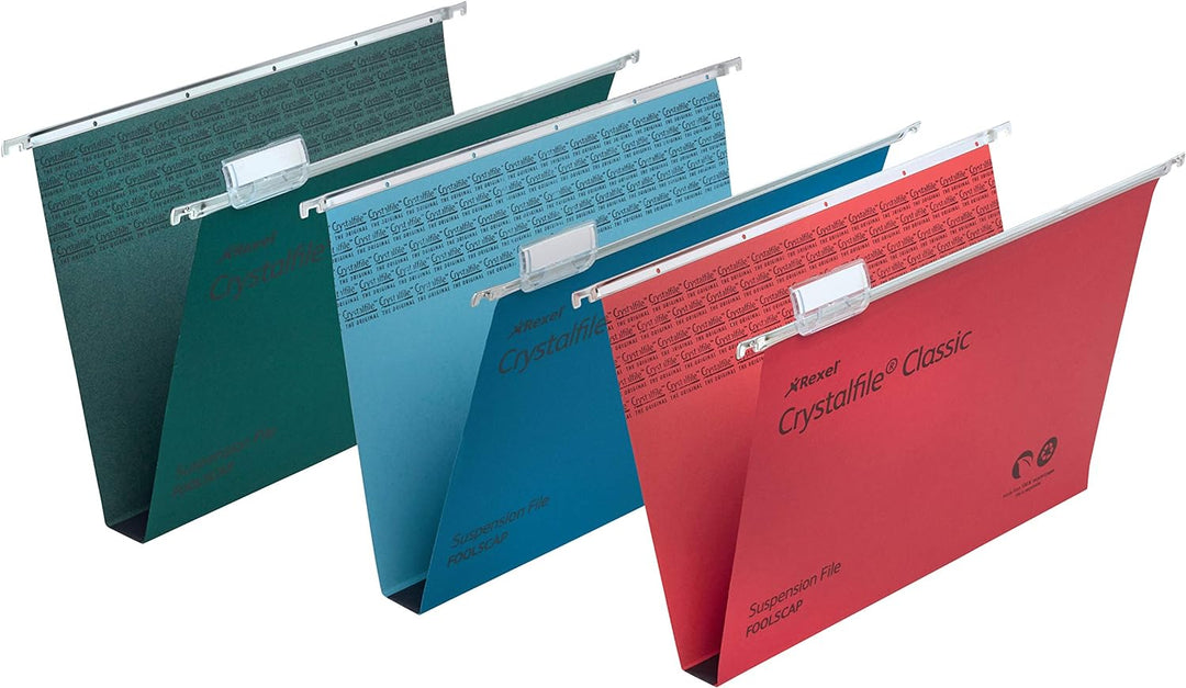 Rexel CrystalFile Classic Hängemappen (Manila-Karton, 30 mm Boden, Format Foolscap) 50 Stück grün