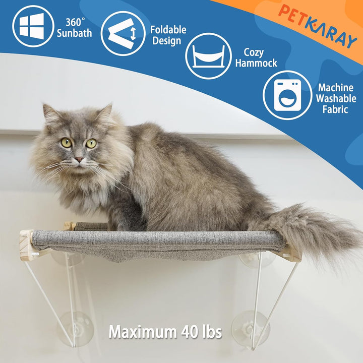 PETKARAY Katzenfensterstange, Faltbare Katzenhängematte für Fenster, stabile Fensterregale für Indoo